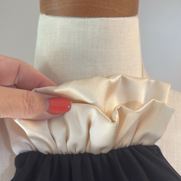 Evening formal long halter dress black open back crape lined mock satin ruffle 4 - Picture 3 of 15